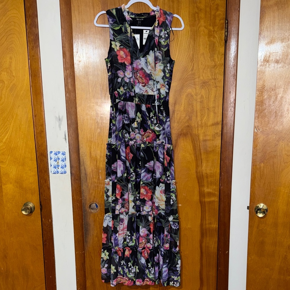 Sleeveless Black Floral Maxi Dress - Women